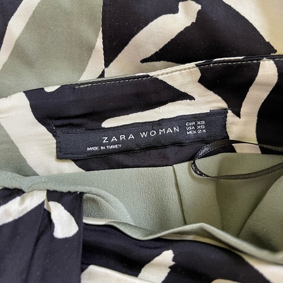Zara Green Leaf Print Midi Skirt Pencil Faux Wrap High Waist XS - Picture 6 of 6